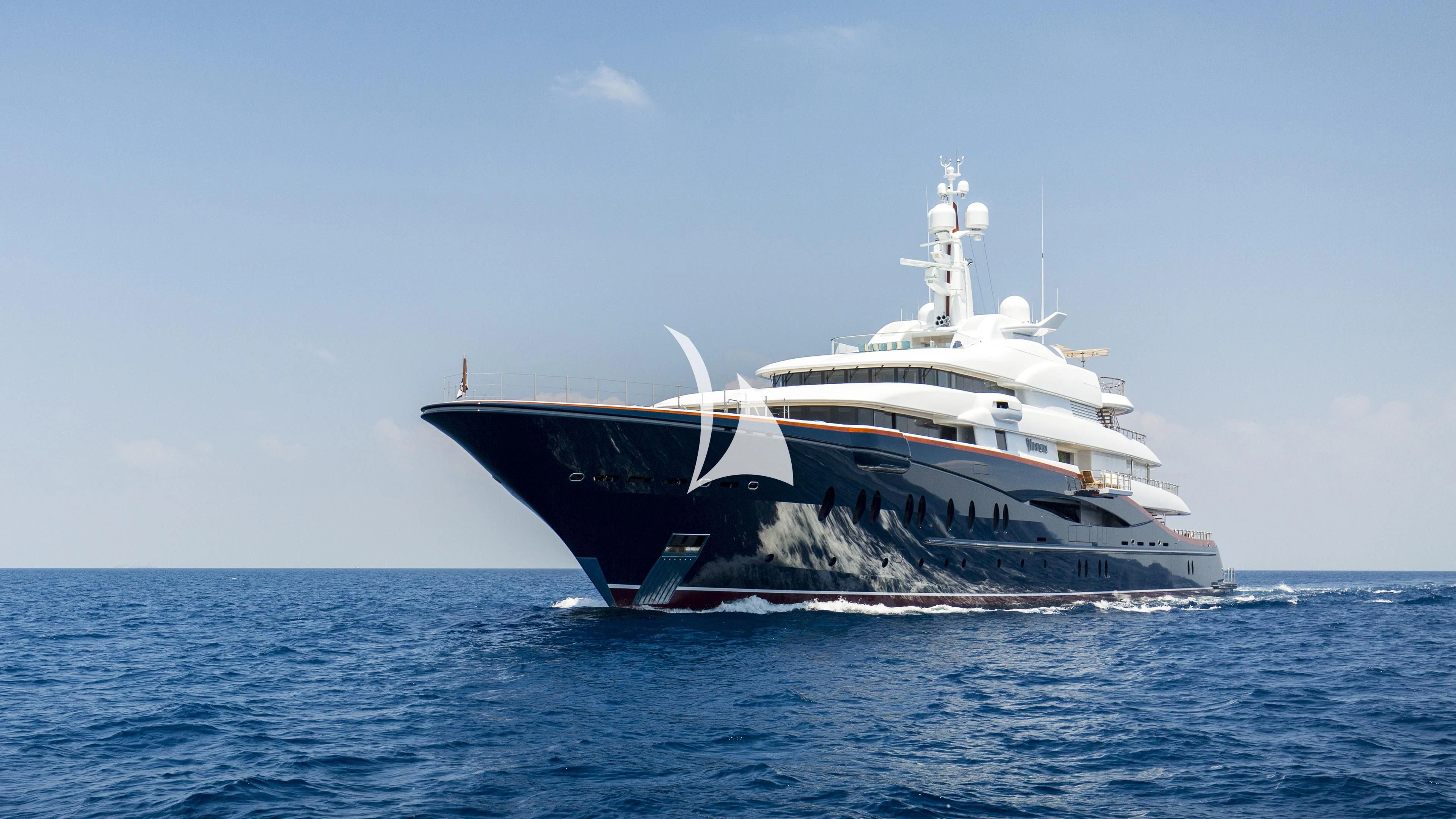 a large ship in the water aboard NIRVANA Yacht for Sale