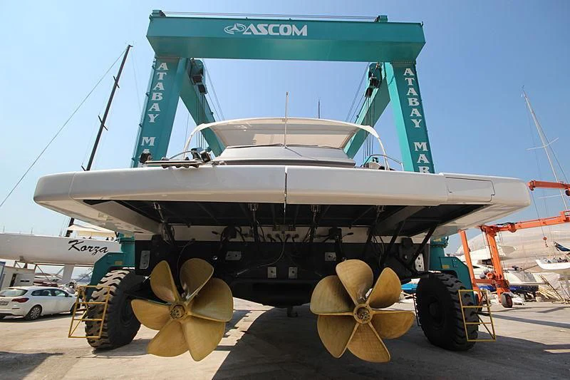 a boat with a large propeller aboard SHENU Yacht for Sale