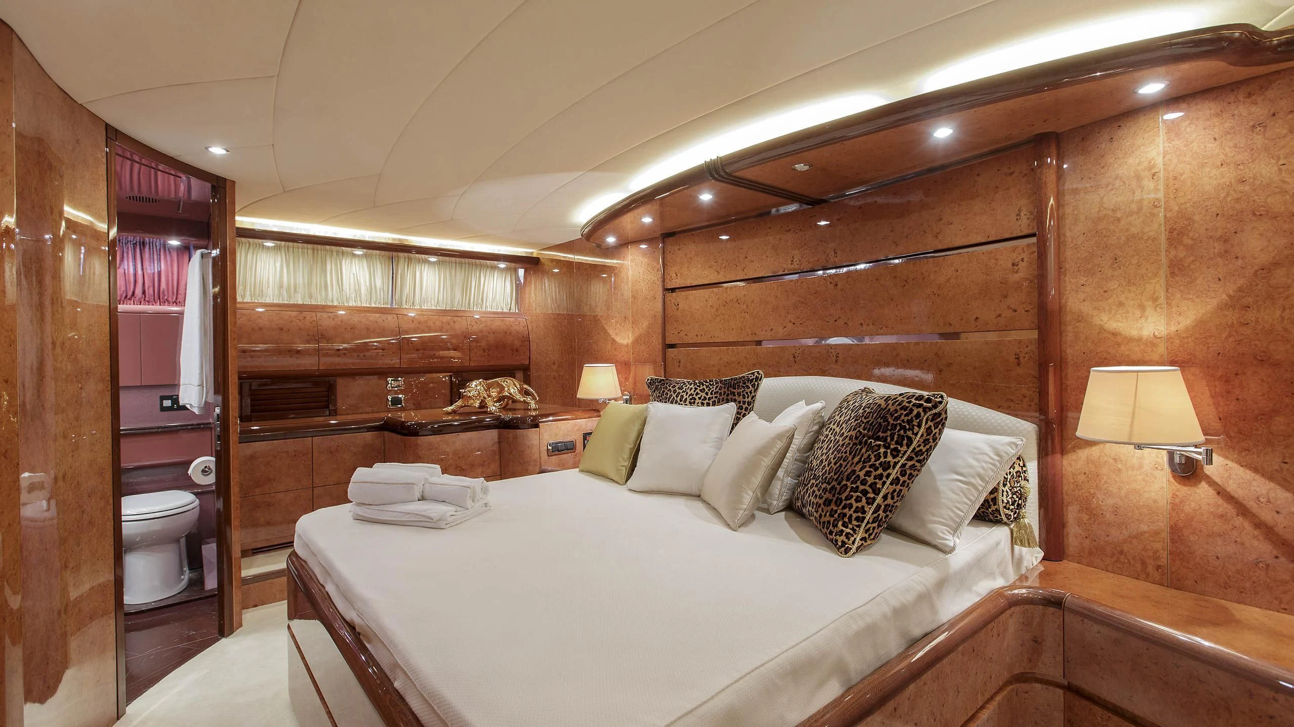 a bed in a room aboard SEA JAGUAR Yacht for Sale