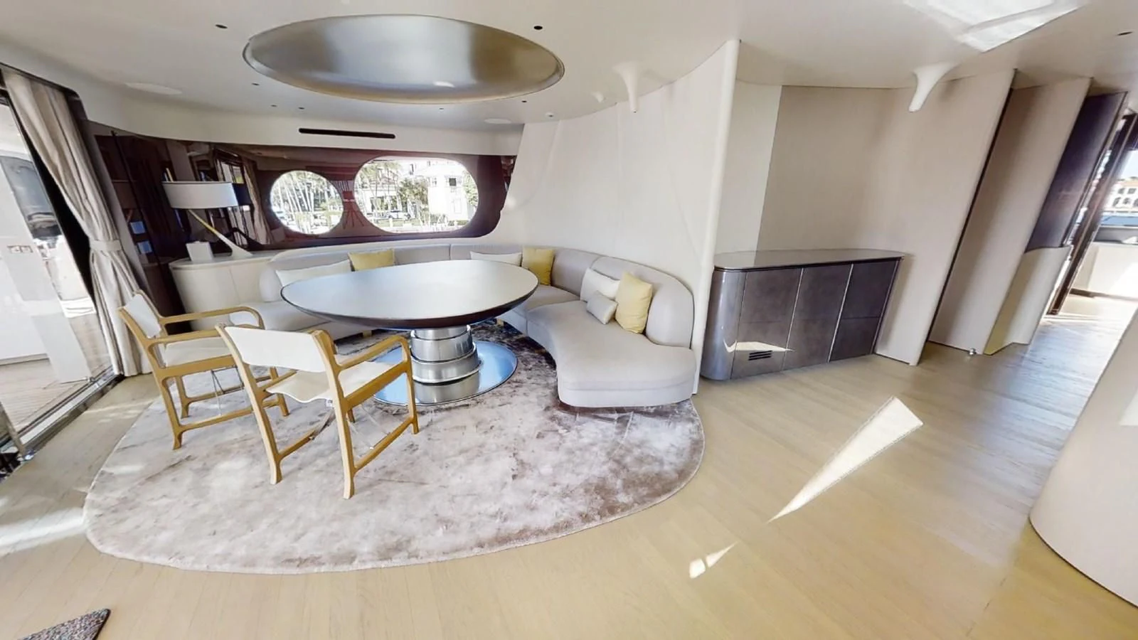 a kitchen with a large island aboard VOLO MARE Yacht for Charter