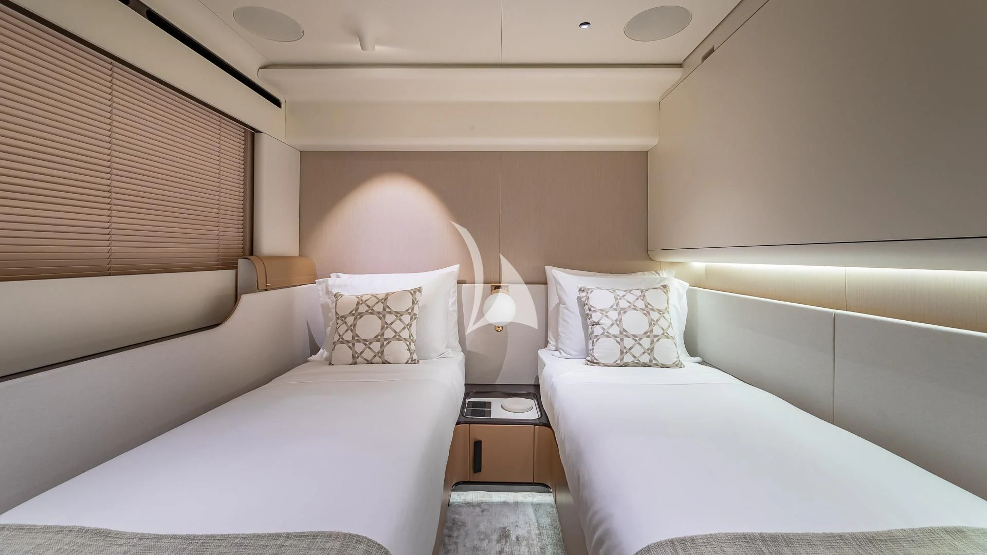 a room with two beds aboard VOLO MARE Yacht for Charter