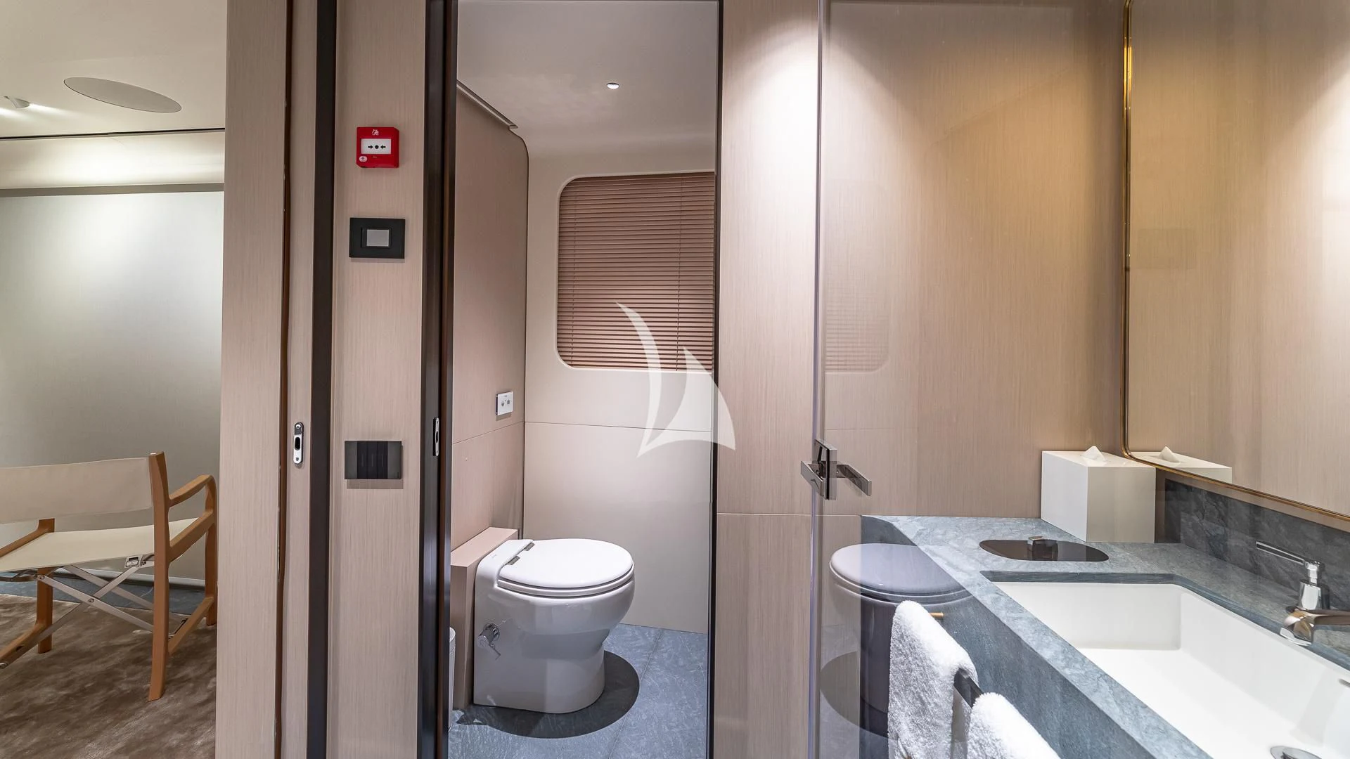 a bathroom with a sink and a toilet aboard VOLO MARE Yacht for Charter