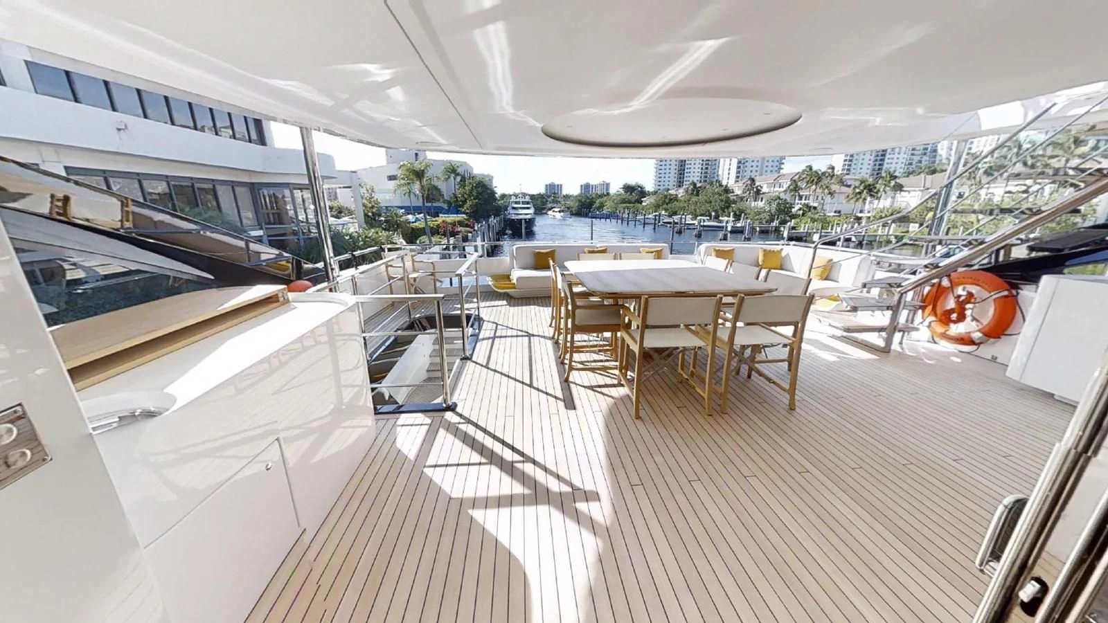 a room with a table and chairs aboard VOLO MARE Yacht for Charter