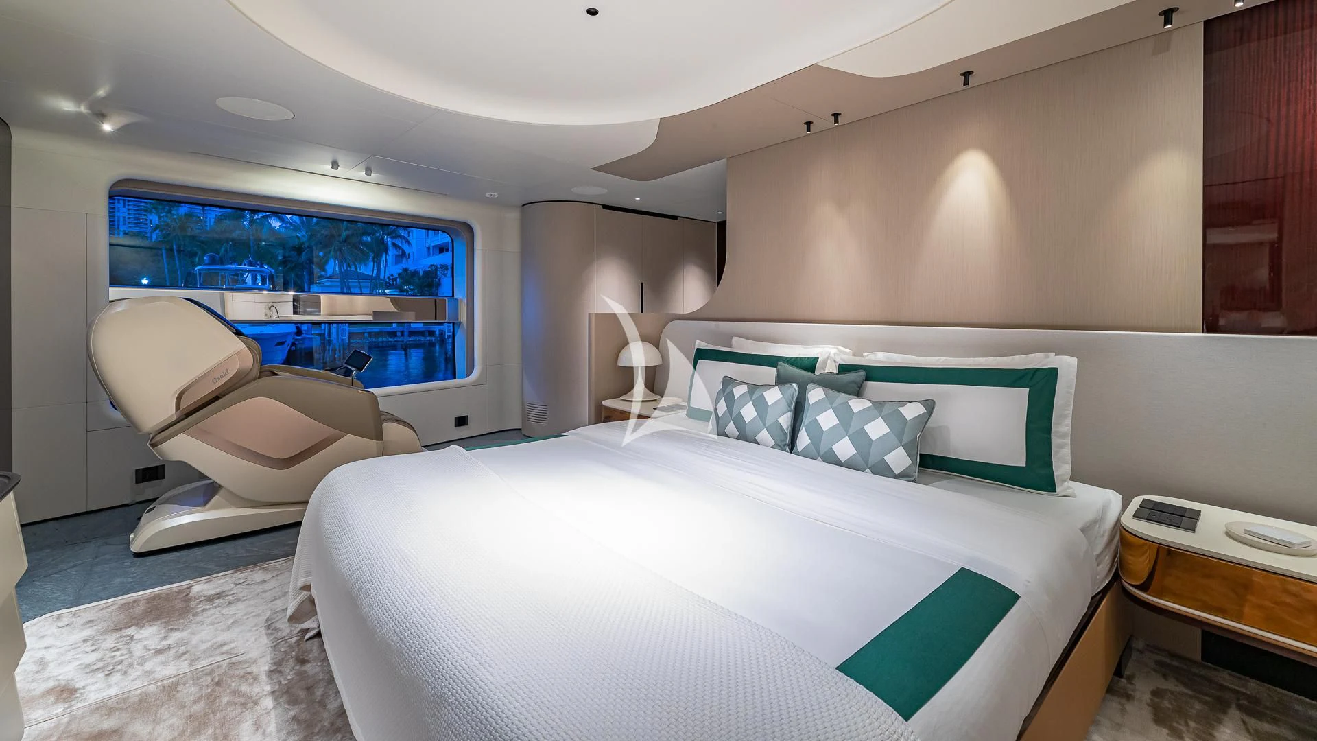 a bed in a room aboard VOLO MARE Yacht for Charter