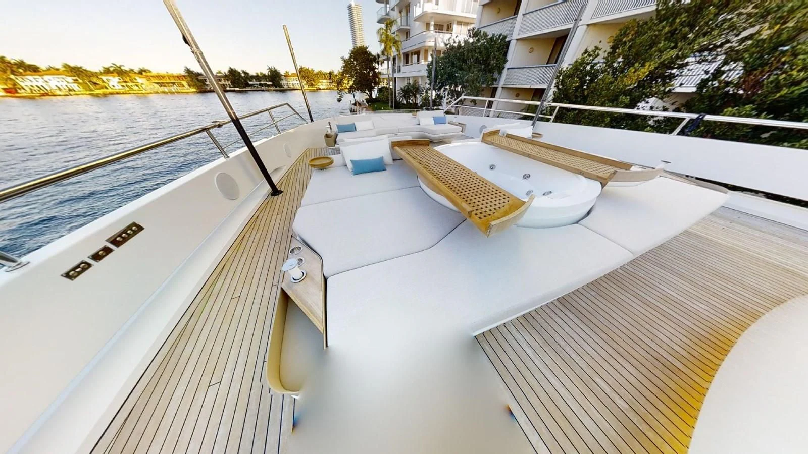 a deck with a boat on it aboard VOLO MARE Yacht for Charter
