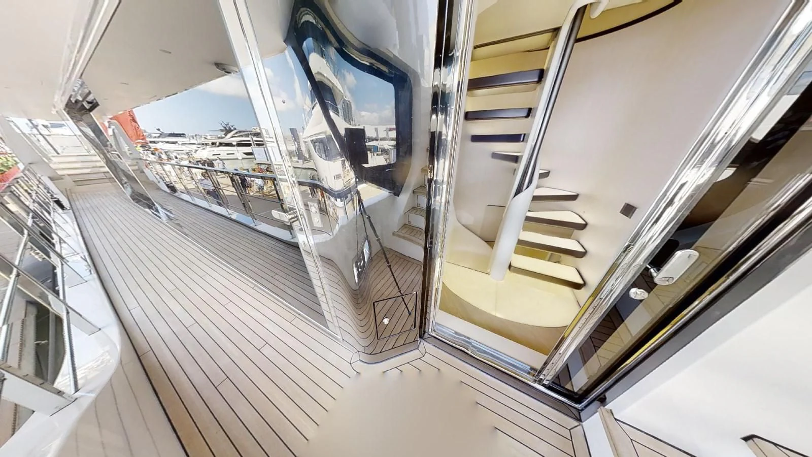 looking down a flight of stairs aboard VOLO MARE Yacht for Charter