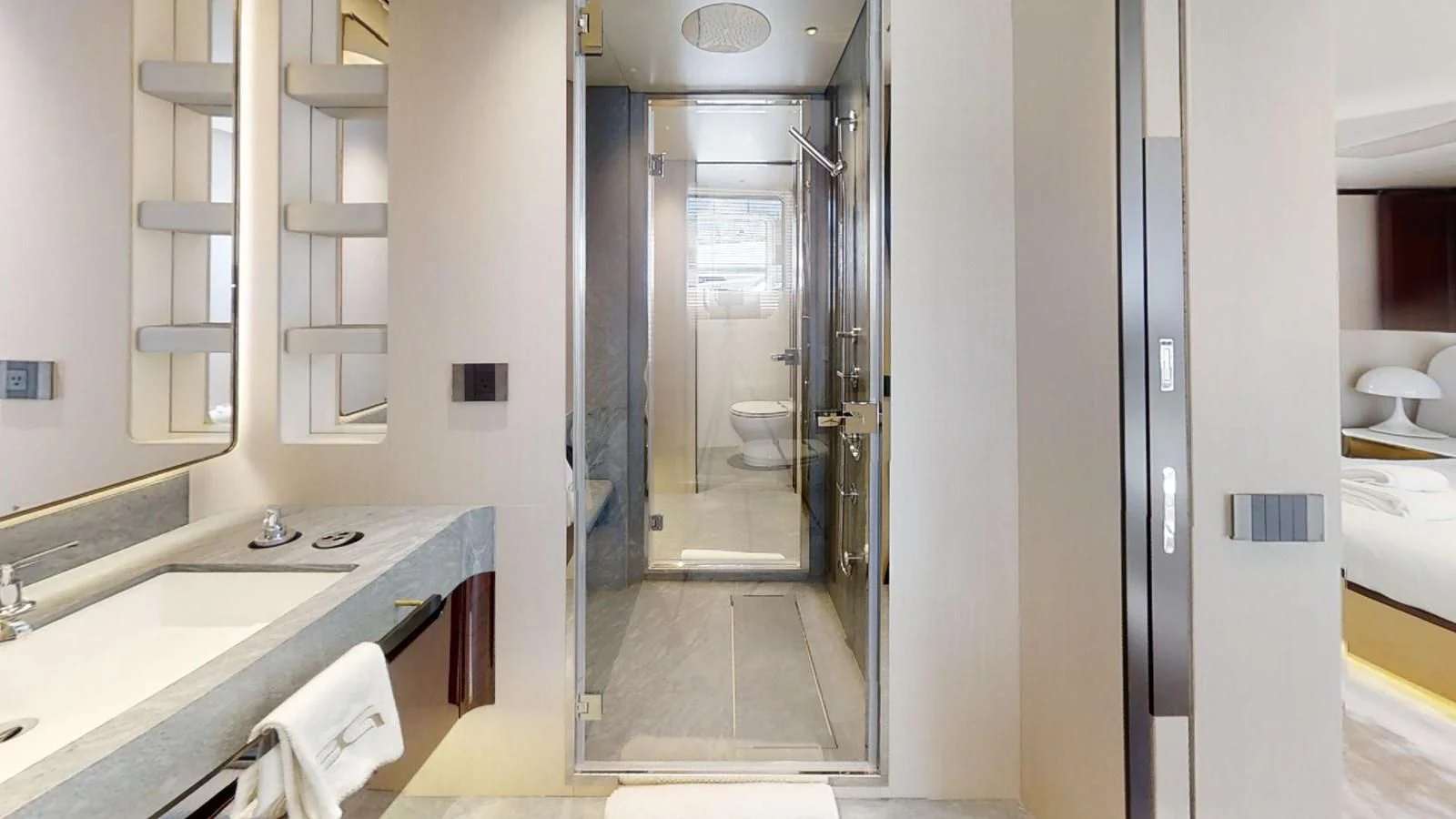 a bathroom with a sink and a toilet aboard VOLO MARE Yacht for Charter