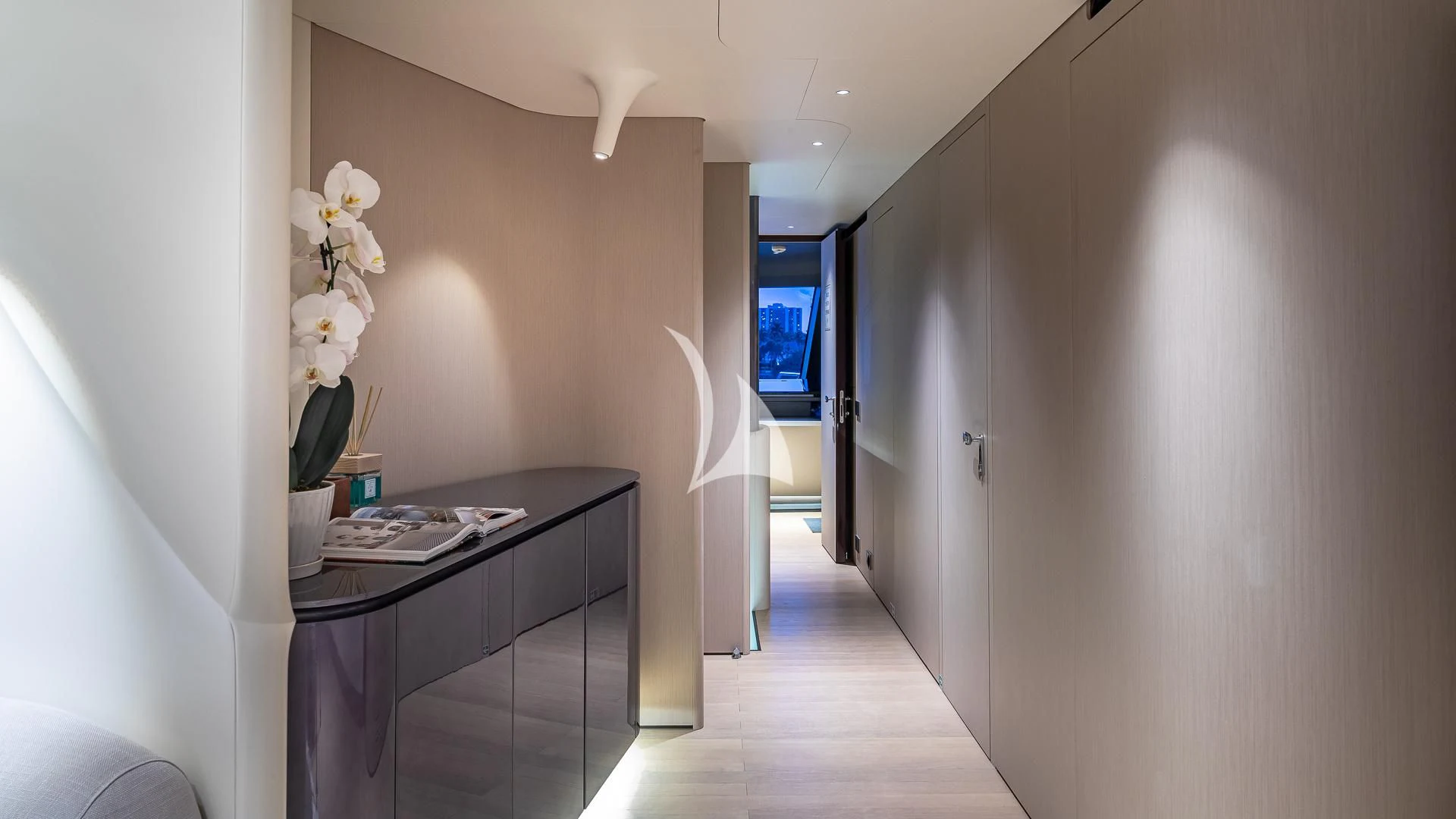a room with a table and chairs aboard VOLO MARE Yacht for Charter