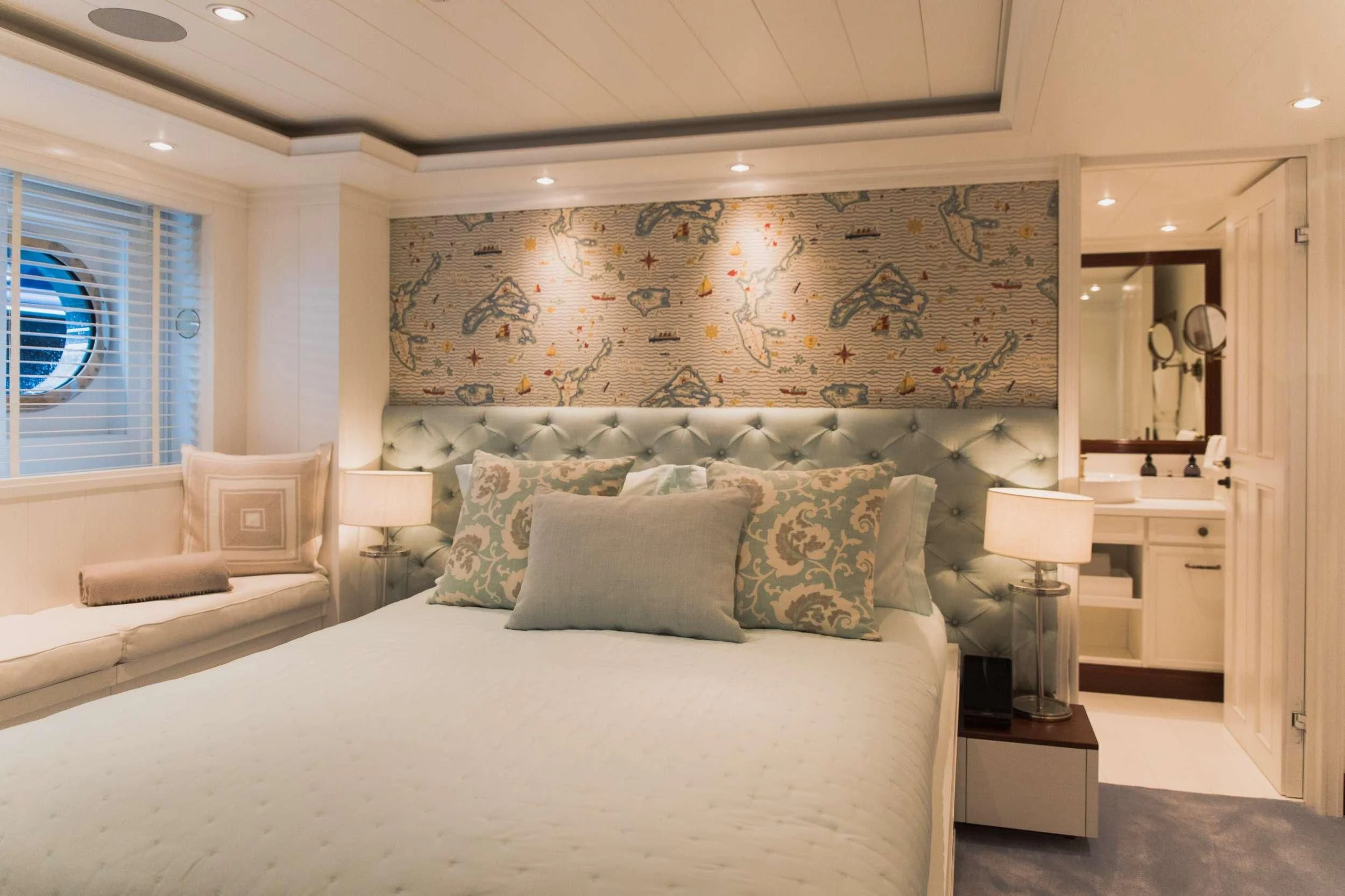 a bed in a room aboard LADY TRUDY Yacht for Charter