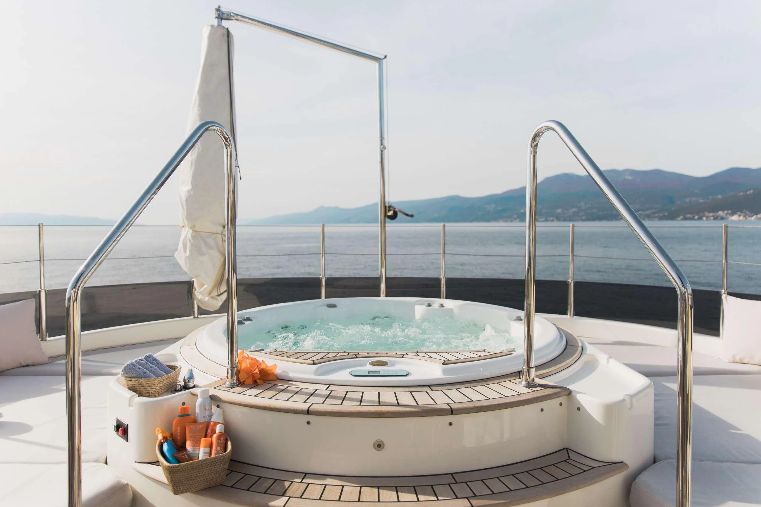 a boat on a deck aboard LADY TRUDY Yacht for Charter
