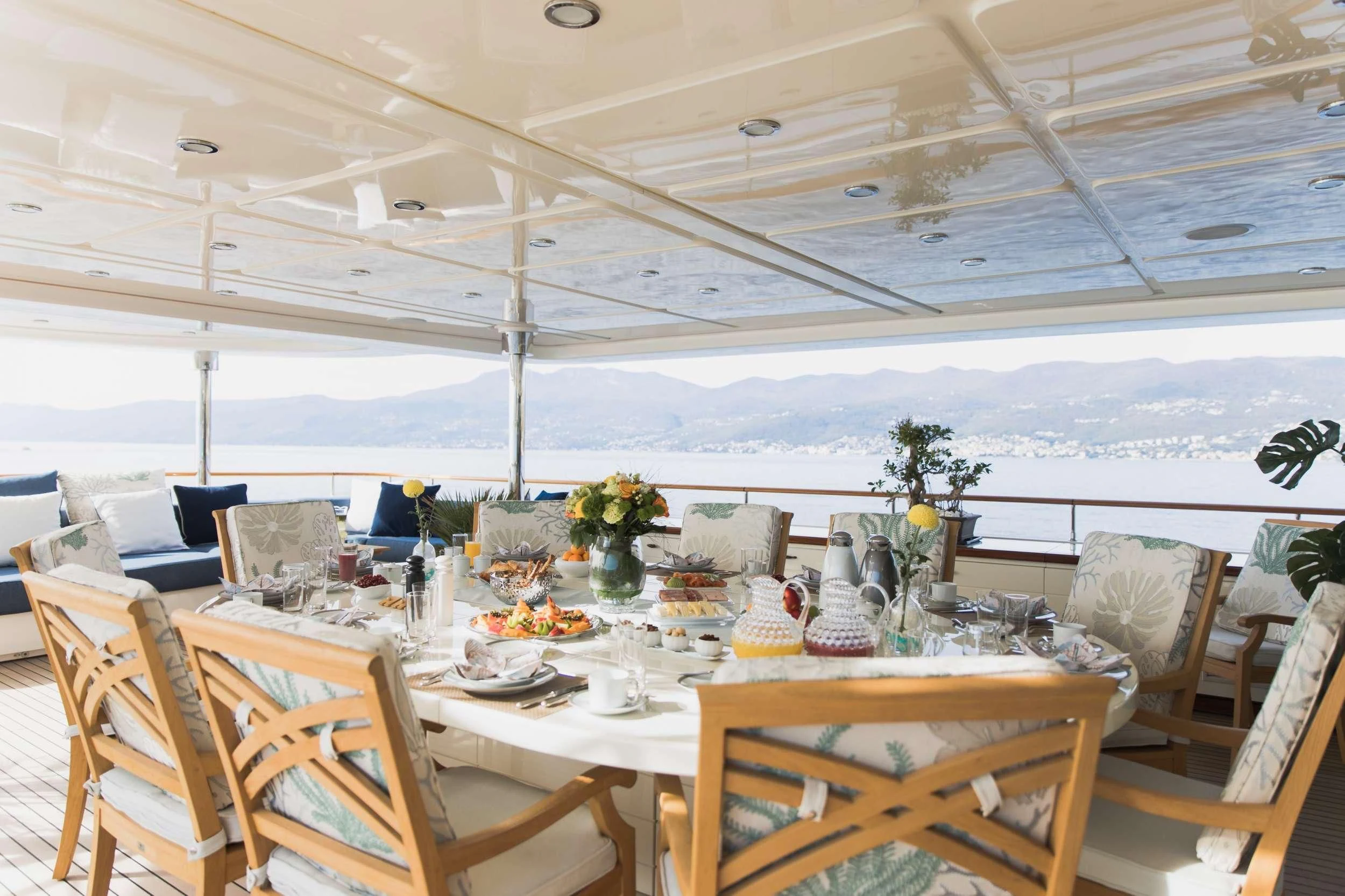 a table set for a meal aboard LADY TRUDY Yacht for Charter