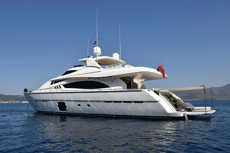 a white yacht on the water aboard FAIR LADY SILVIA Yacht for Sale