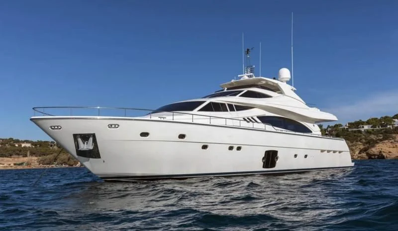 a white yacht on the water aboard FAIR LADY SILVIA Yacht for Sale