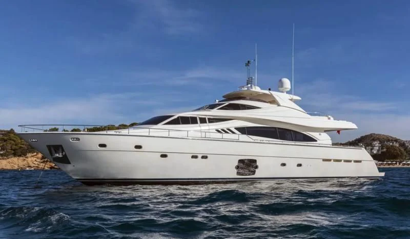 a white yacht on the water aboard FAIR LADY SILVIA Yacht for Sale