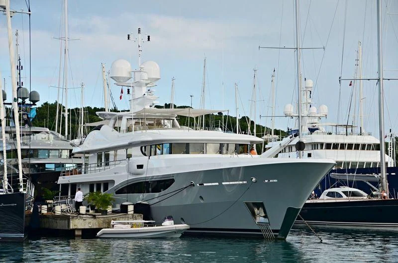 a group of boats docked aboard LIND Yacht for Charter