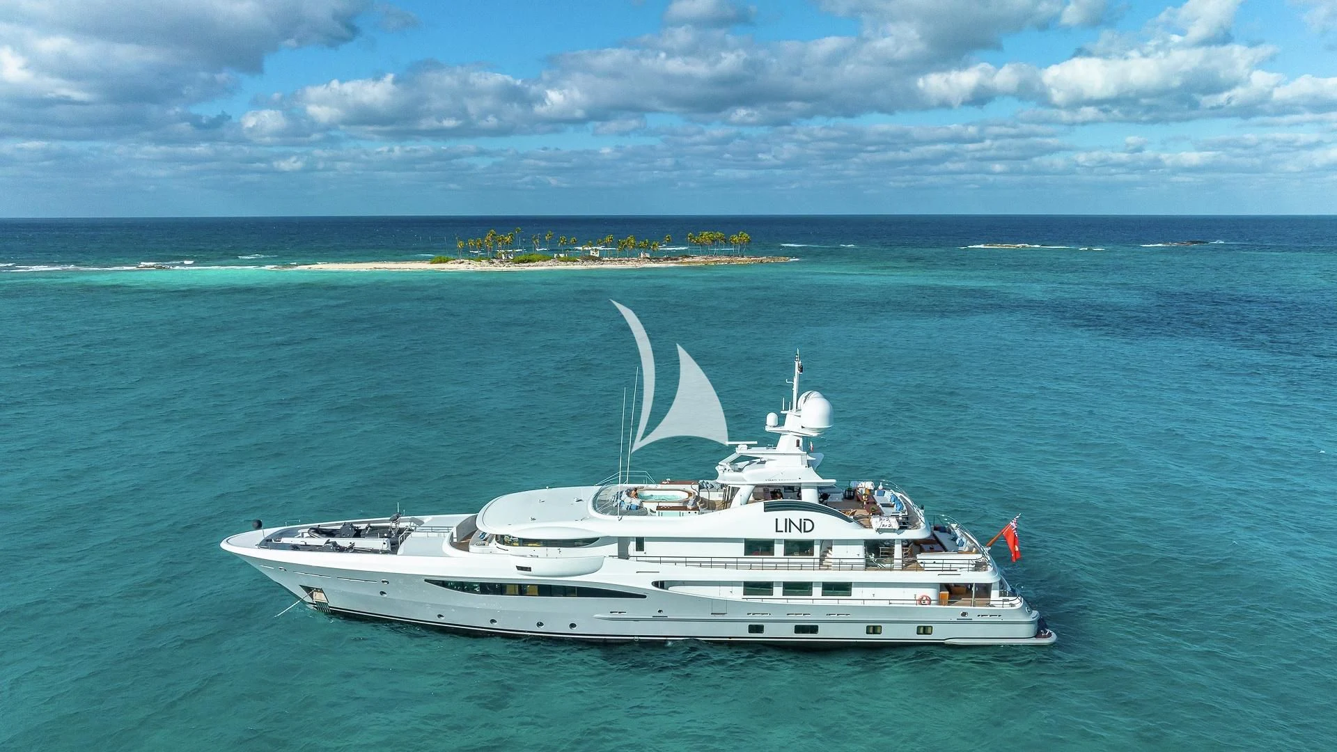 a white boat in the water aboard LIND Yacht for Charter