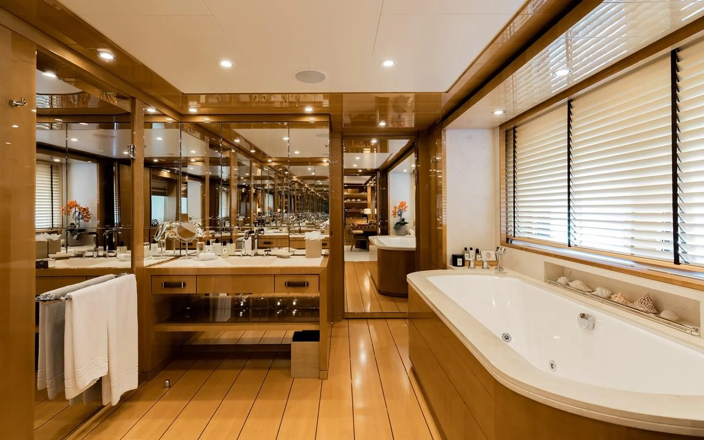 a bathroom with a large tub aboard LIND Yacht for Charter