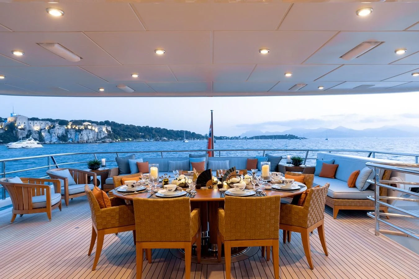 a table set for a meal aboard LIND Yacht for Charter