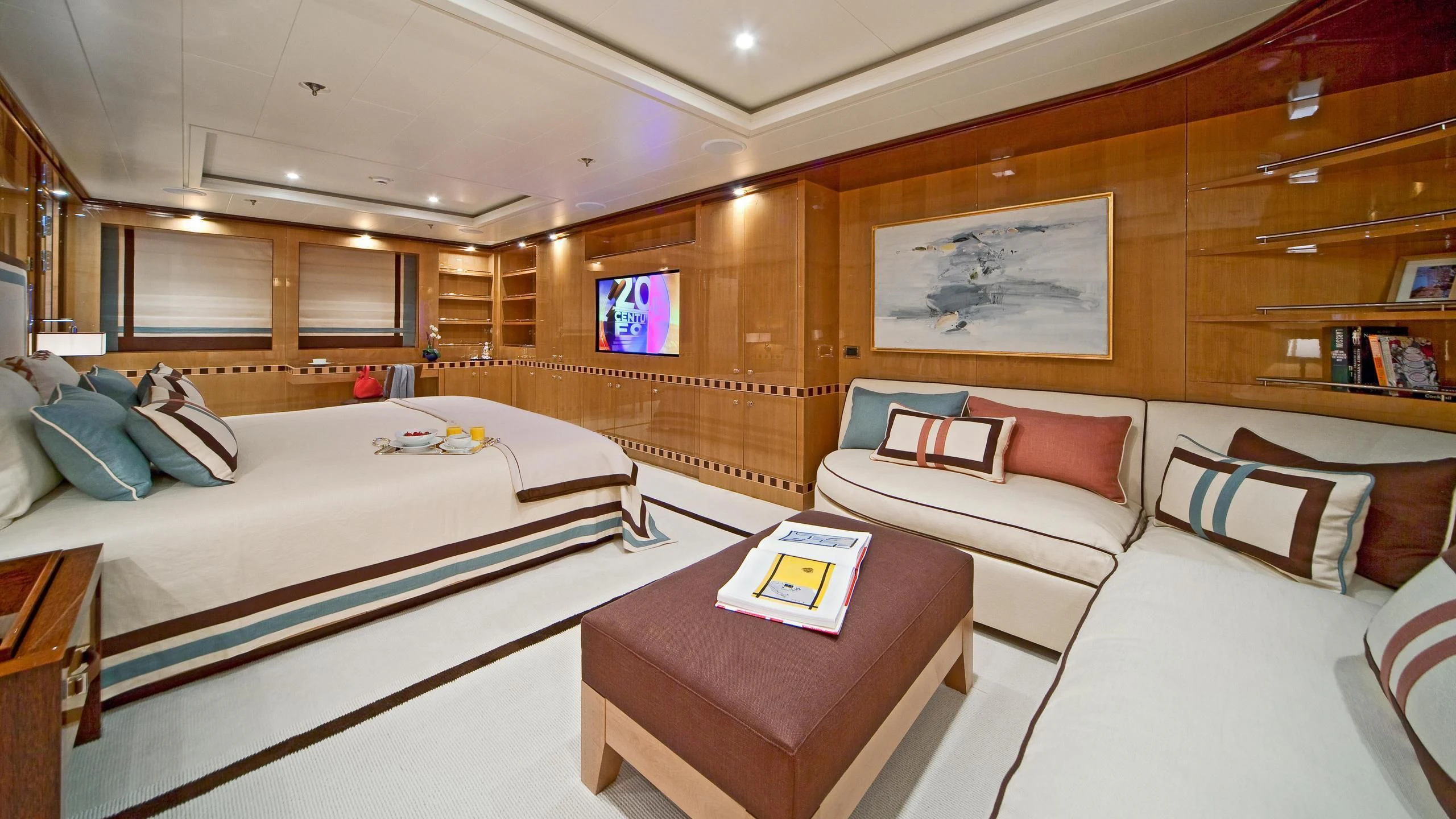 a room with two beds aboard LIND Yacht for Charter