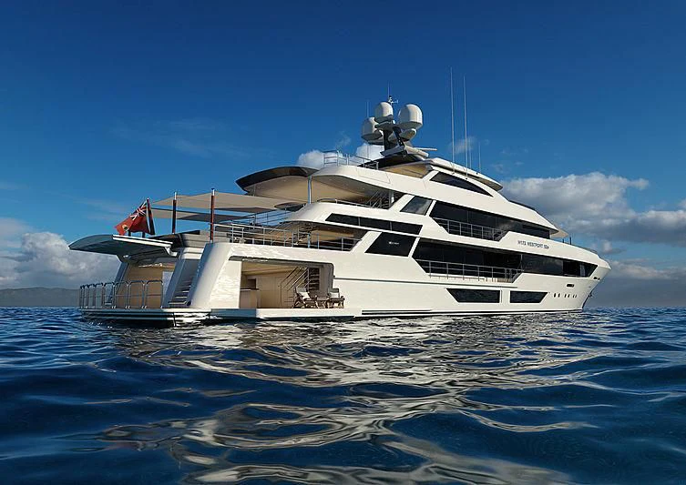 a white yacht in the water aboard WESTPORT 5201 Yacht for Sale