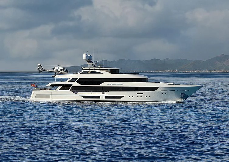a white yacht in the water aboard WESTPORT 5201 Yacht for Sale