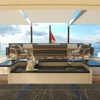 a large glass display case aboard WESTPORT 5201 Yacht for Sale