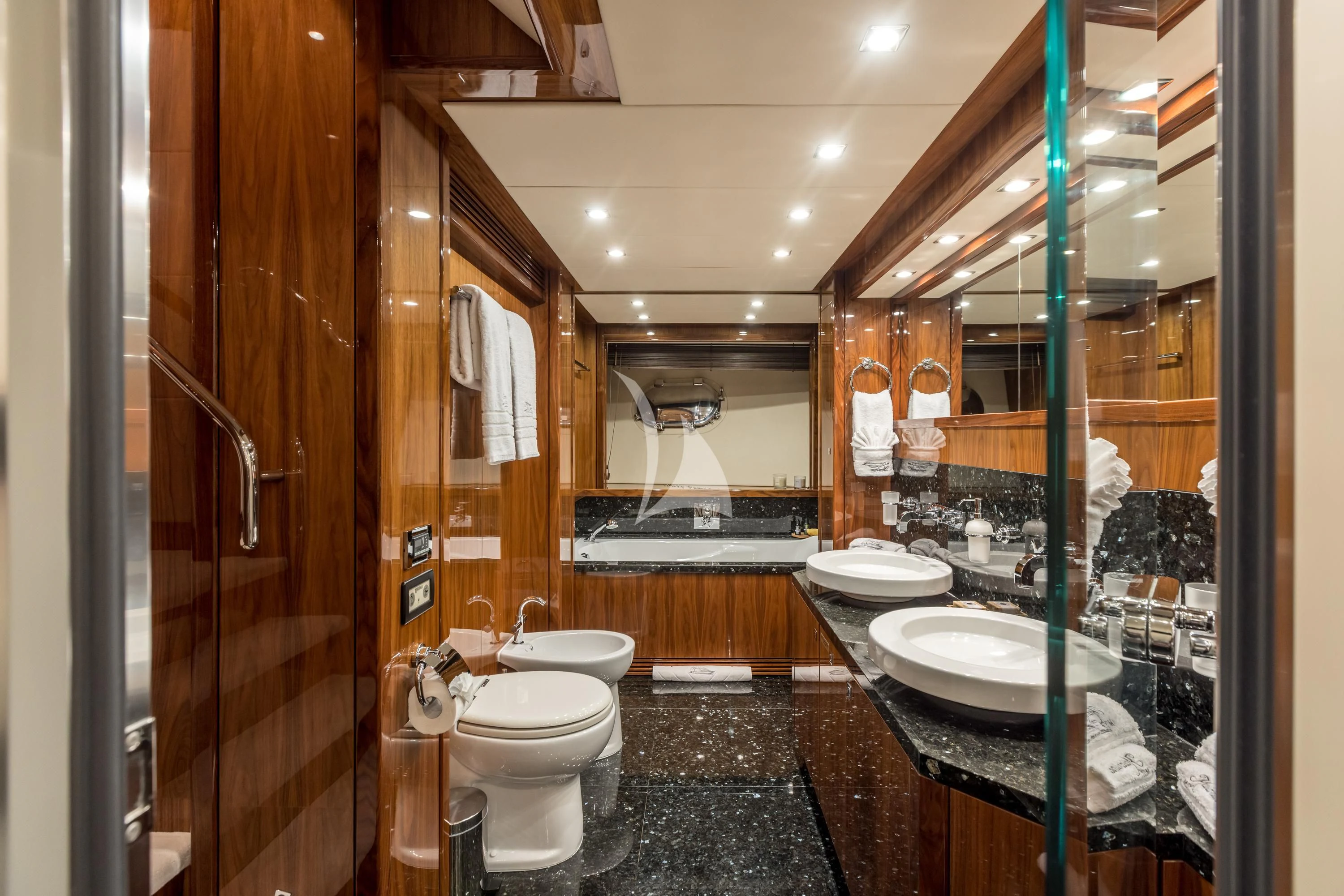 a bathroom with a sink toilet and a shower aboard KATARIINA I Yacht for Sale