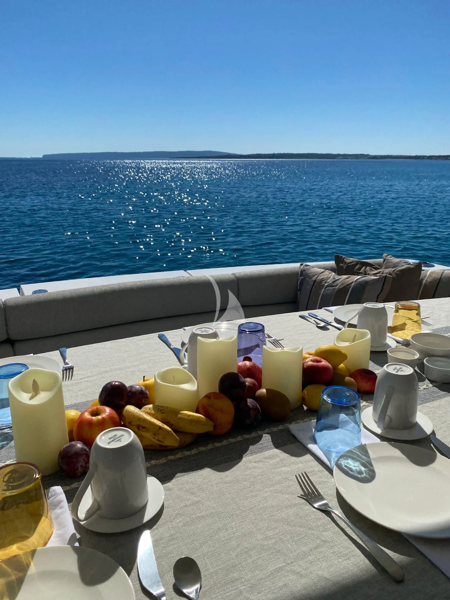 a plate of food on a table aboard MOZZ II Yacht for Sale