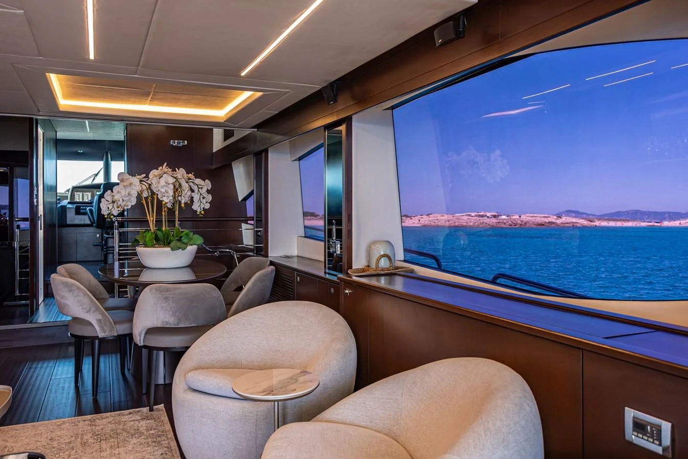 a room with a large blue screen aboard MOZZ II Yacht for Sale