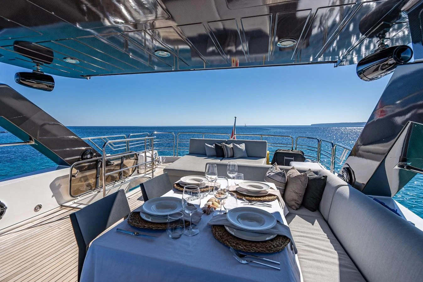 a table on a boat aboard MOZZ II Yacht for Sale