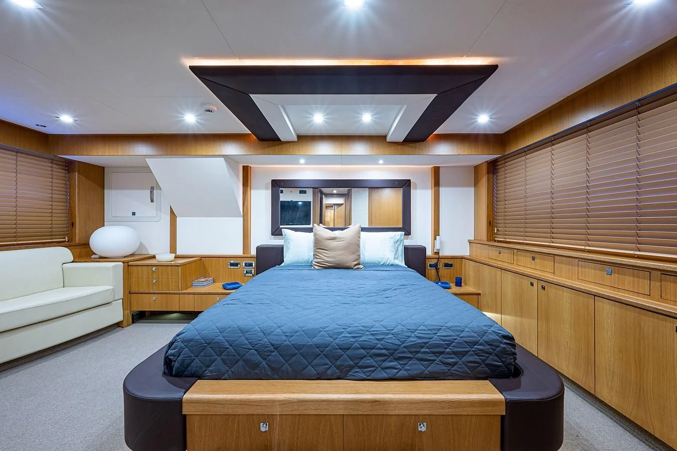 a large bed in a room aboard MOZZ II Yacht for Sale