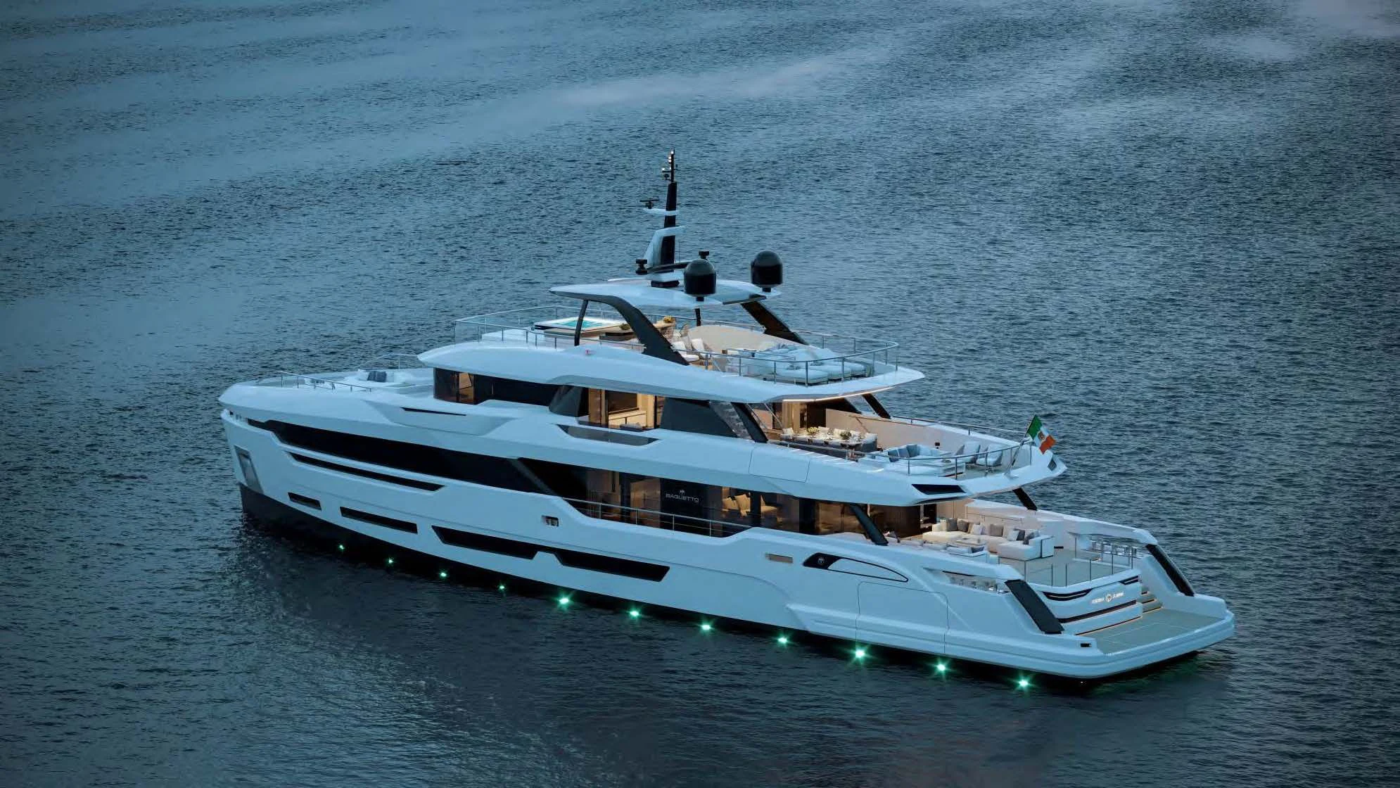 a white yacht in the ocean aboard ASTERA Yacht for Sale