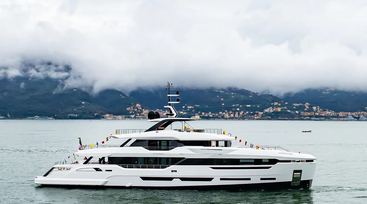 a white yacht in the water aboard ASTERA Yacht for Sale
