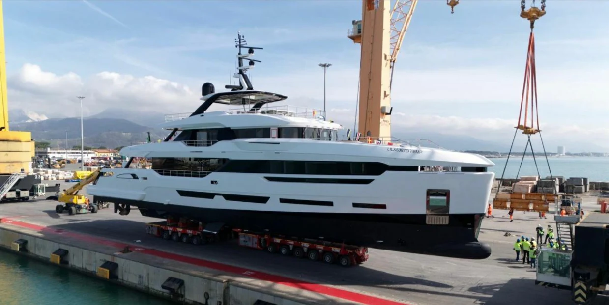 a large white ship aboard ASTERA Yacht for Sale
