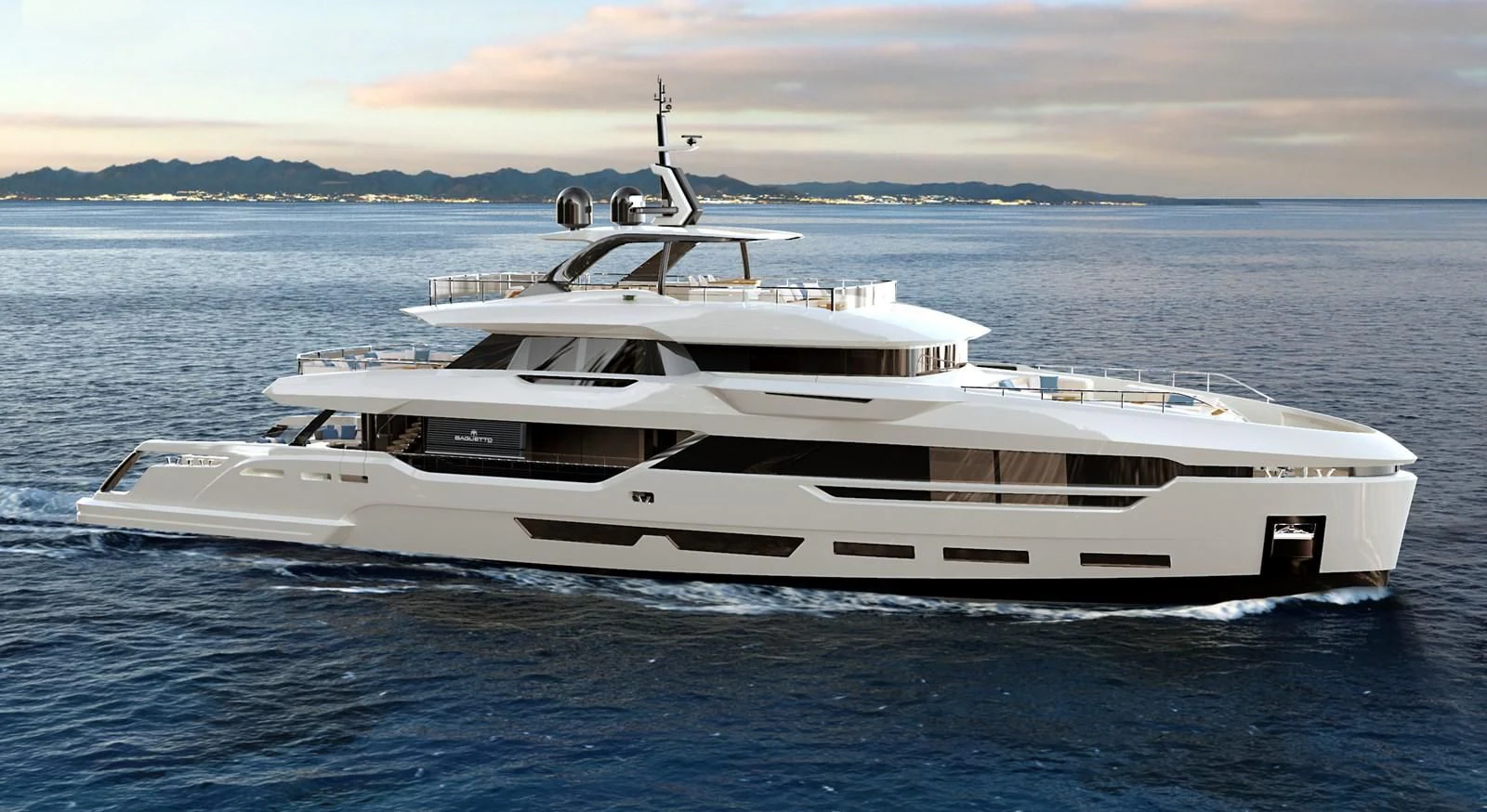 a white yacht in the water aboard ASTERA Yacht for Sale