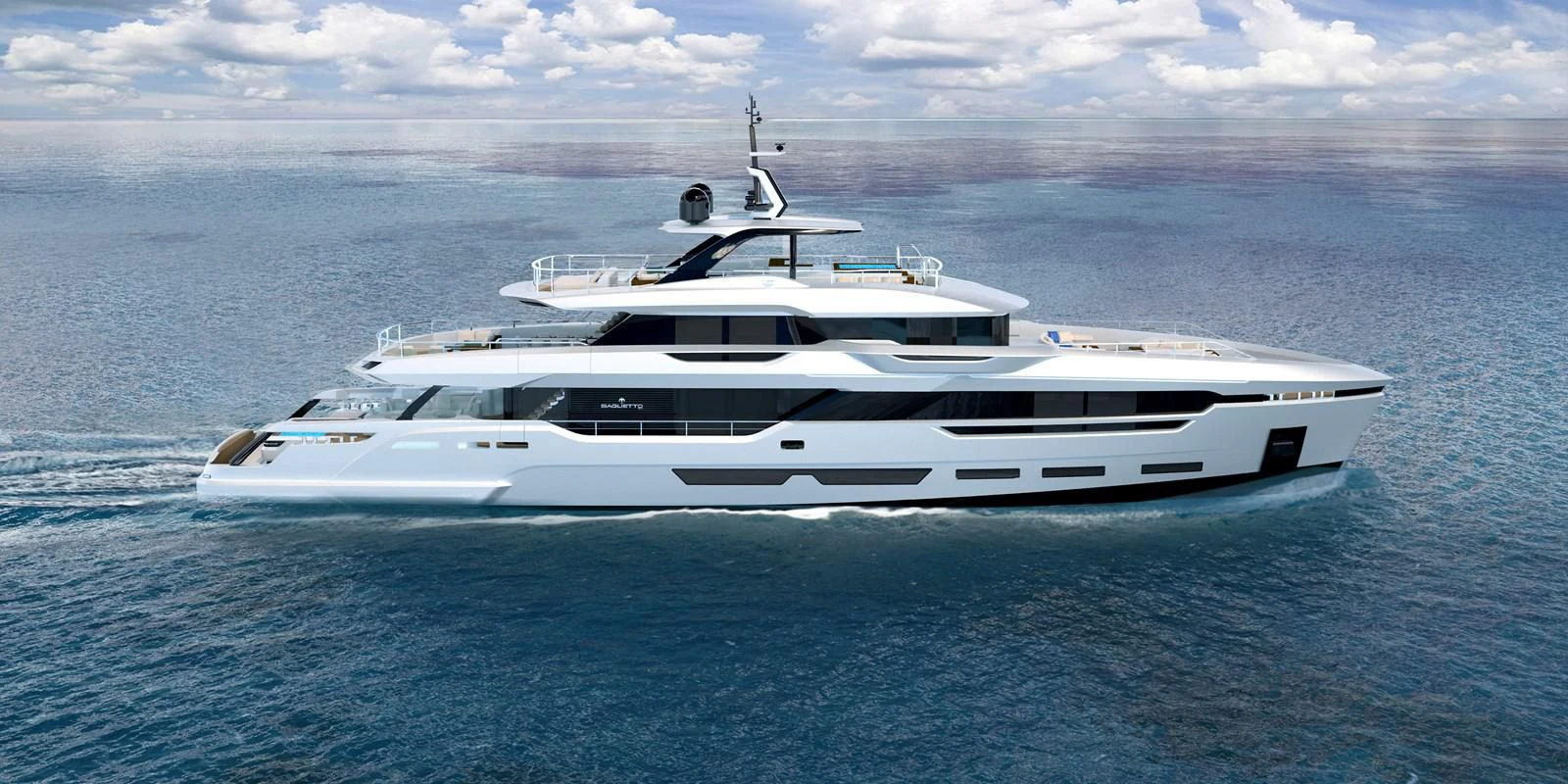 a white yacht in the ocean aboard ASTERA Yacht for Sale