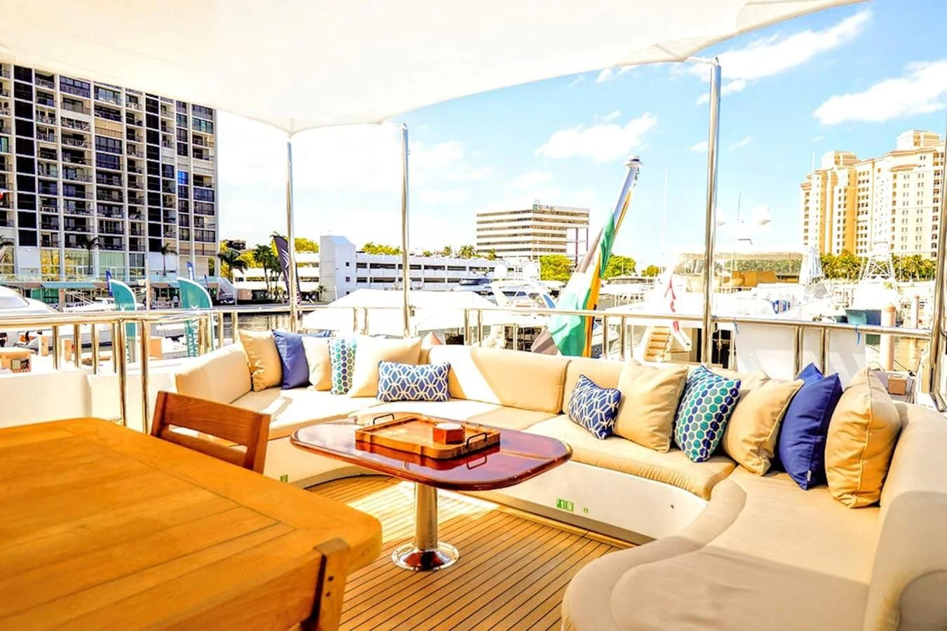 a living room with a large window aboard JUST ENOUGH Yacht for Charter