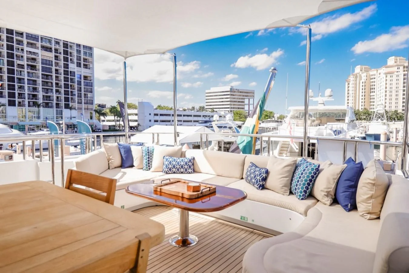 a living room with a large window aboard JUST ENOUGH Yacht for Charter