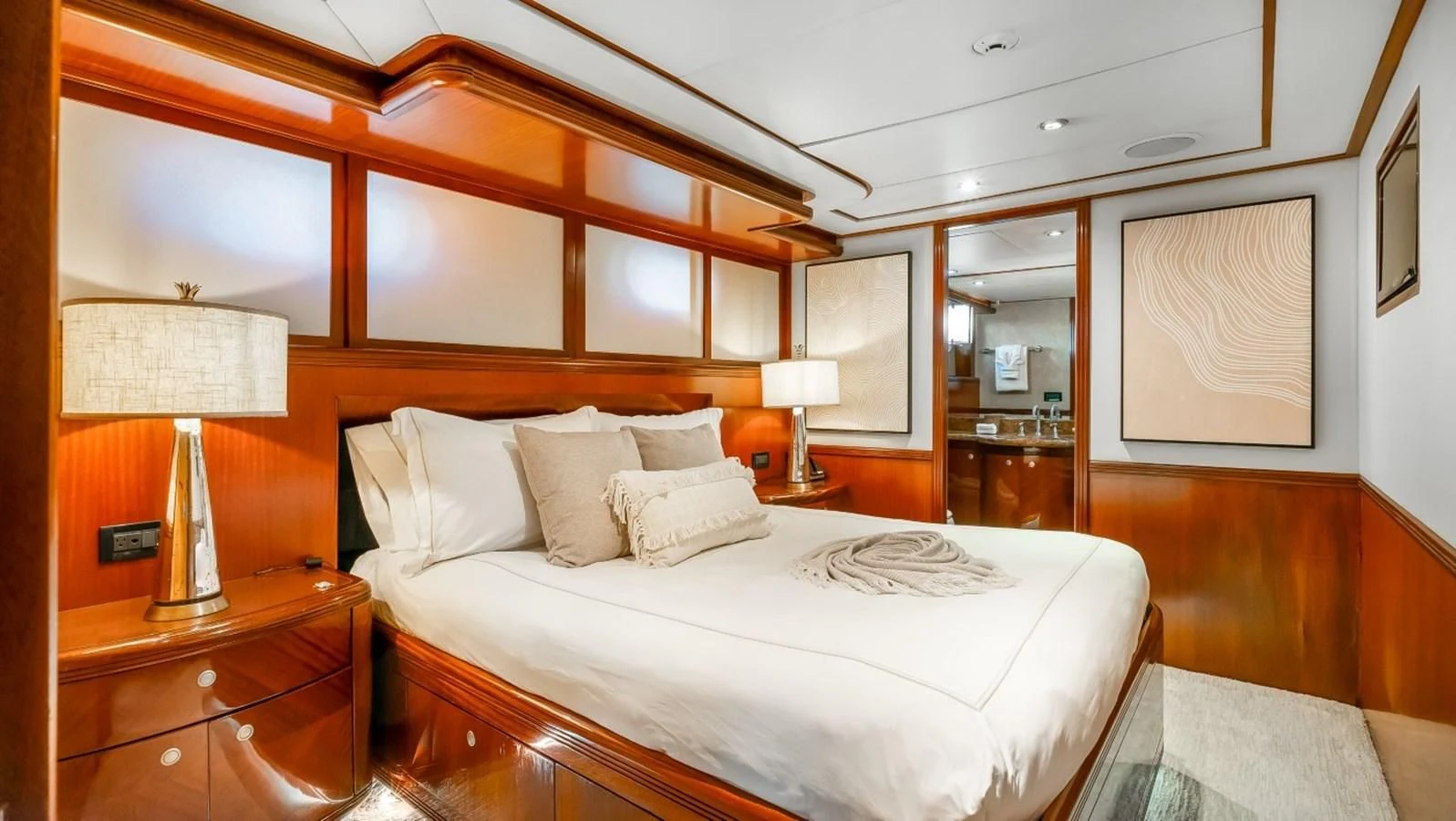 a large bedroom with a large bed aboard JUST ENOUGH Yacht for Charter
