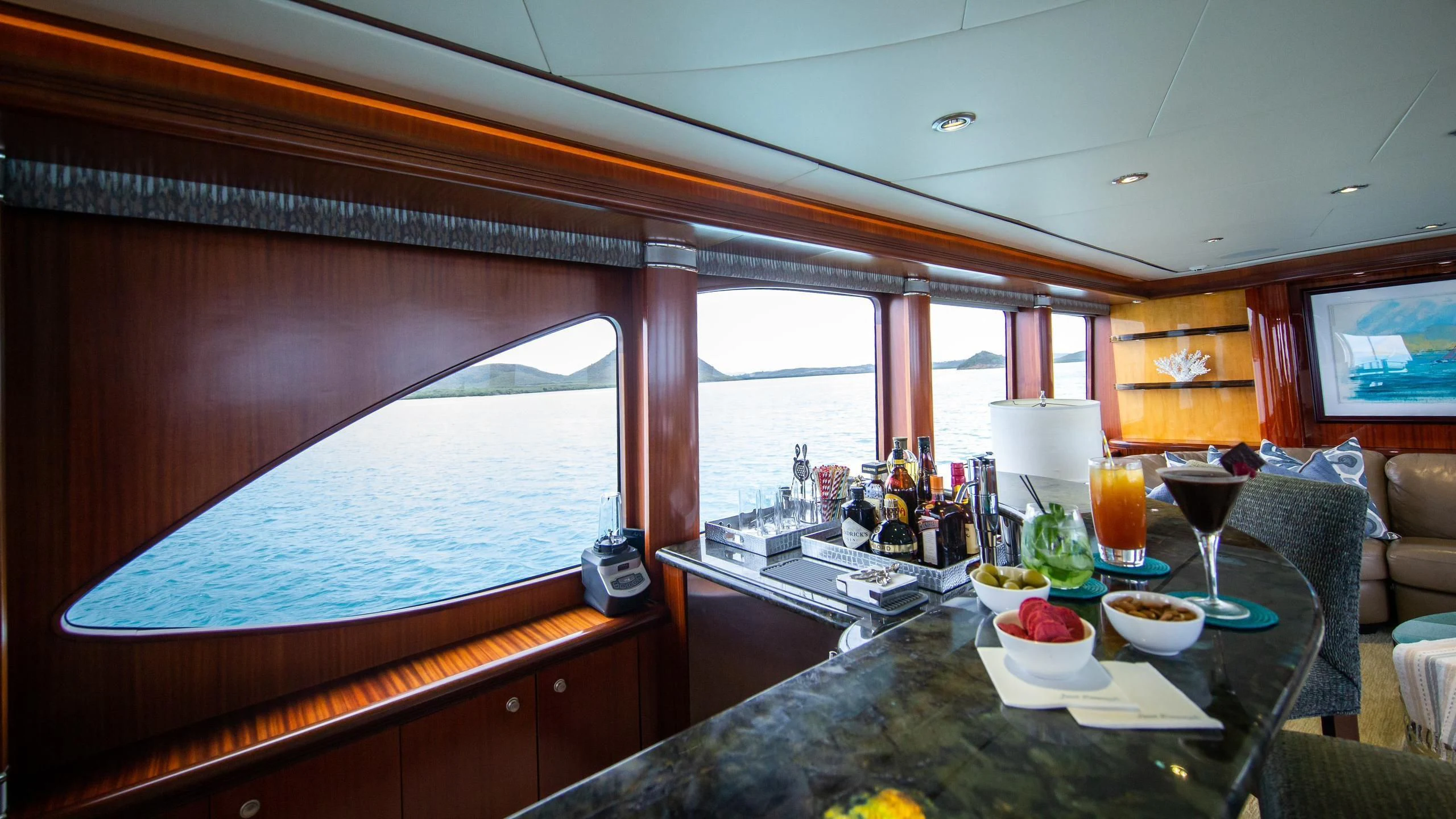 a table with food and drinks aboard JUST ENOUGH Yacht for Charter