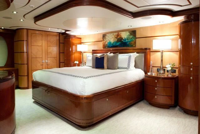 a bed in a room aboard JUST ENOUGH Yacht for Charter
