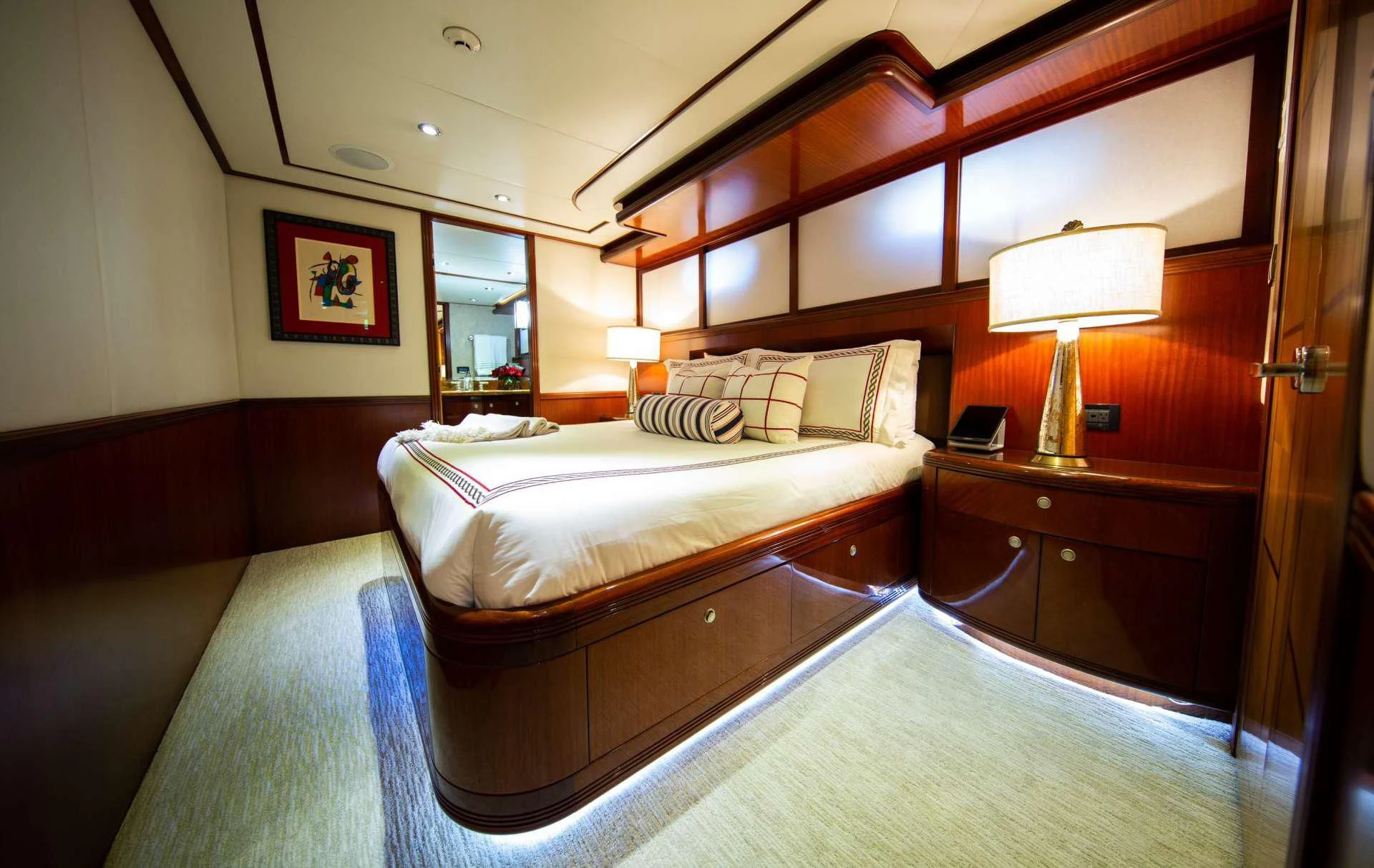 a hotel room with two beds aboard JUST ENOUGH Yacht for Charter