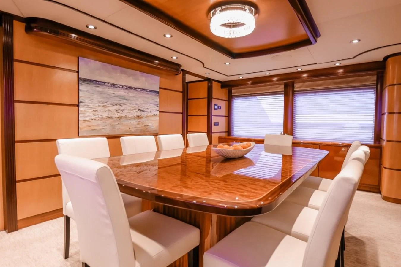a dining room with chairs and a table aboard JUST ENOUGH Yacht for Charter