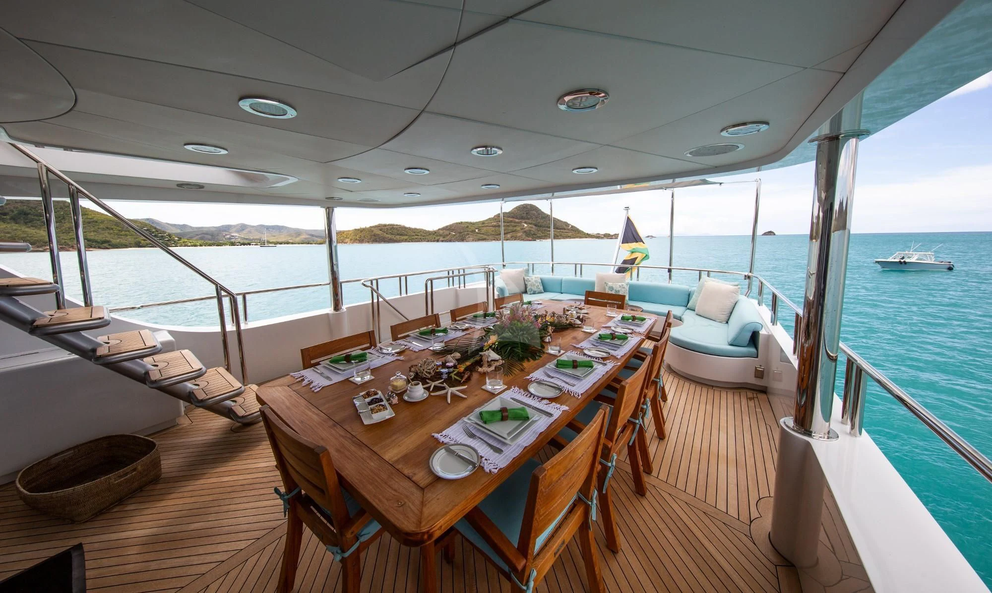 a table on a boat aboard JUST ENOUGH Yacht for Charter