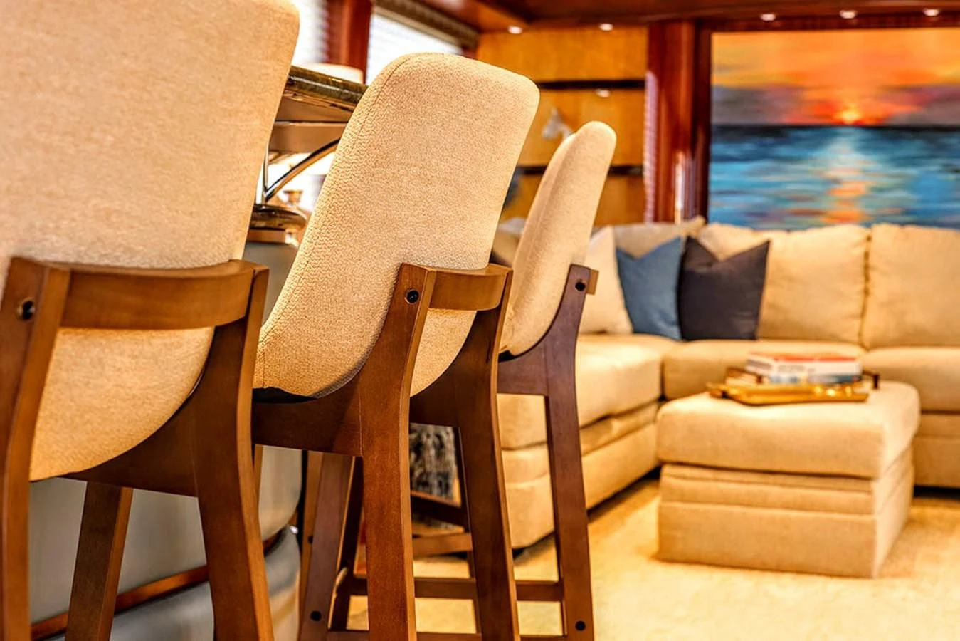a chair and a couch in a room aboard JUST ENOUGH Yacht for Charter