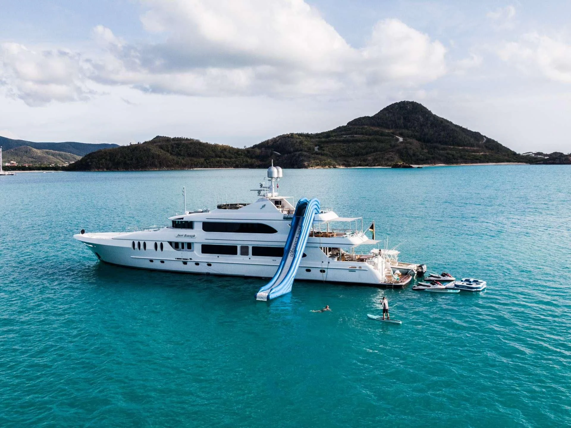 a boat in the water aboard JUST ENOUGH Yacht for Charter