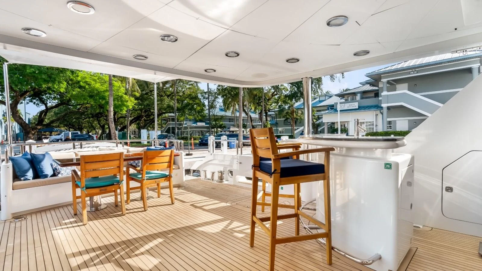 a room with a table and chairs aboard JUST ENOUGH Yacht for Charter