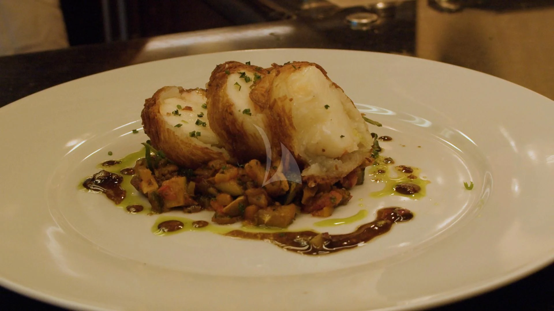 a plate of food aboard JUST ENOUGH Yacht for Charter