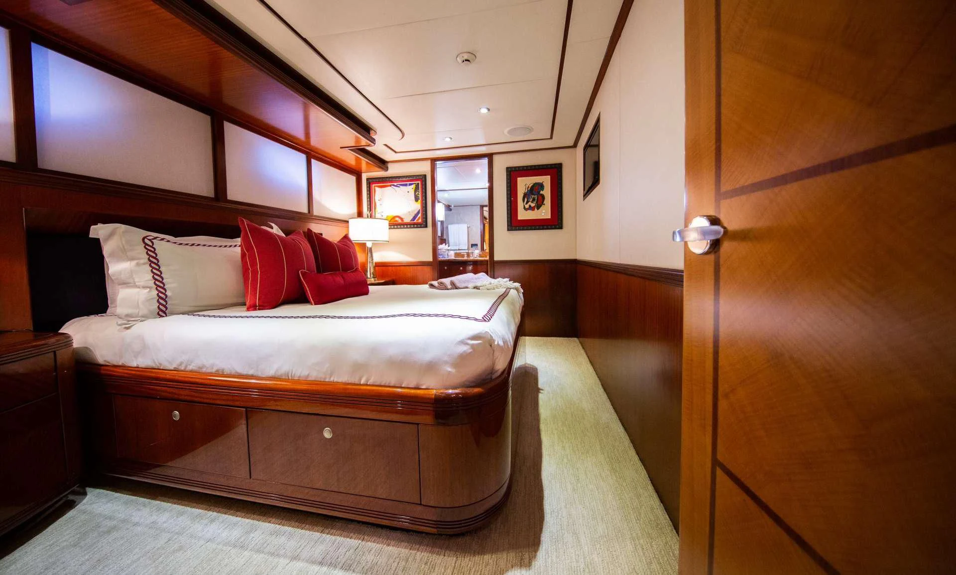 a bed in a room aboard JUST ENOUGH Yacht for Charter