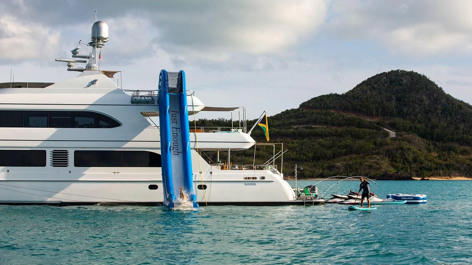 a boat in the water aboard JUST ENOUGH Yacht for Charter